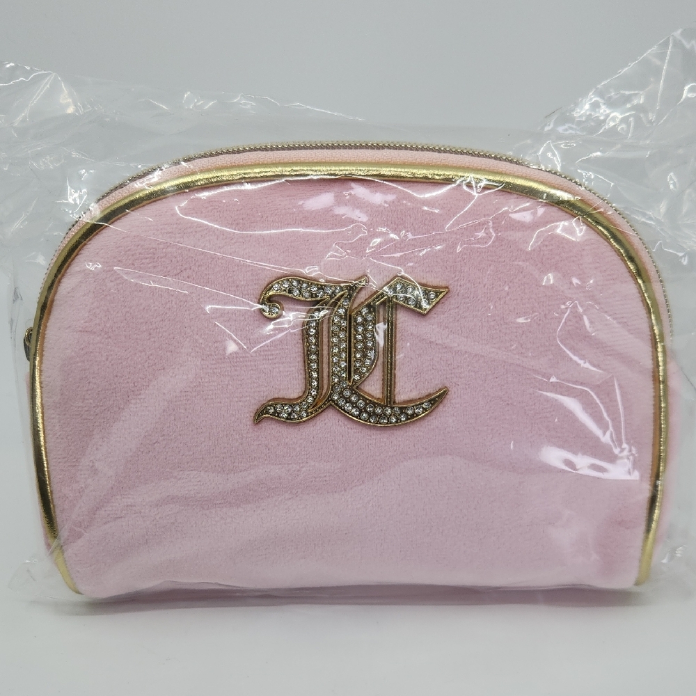 Juicy Couture Pink Velour Cosmetic Bag with Rhinestone Logo